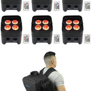 (6) Rockville BEST PAR 50 Rechargeable Par Wash Lights w/ Wireless DMX+Backpack