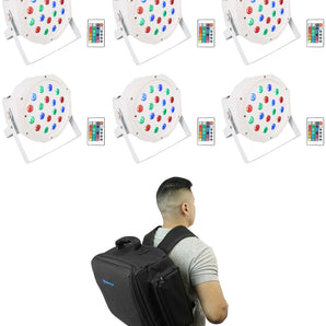 (6) Rockville BATTERY PAR 50 White Rechargeable Wash Up-Lights+Remote+Backpack