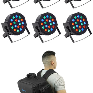 6) Rockville RockPAR50 LED RGB Par Can DMX DJ Stage Club Wash Up-Lights+Backpack