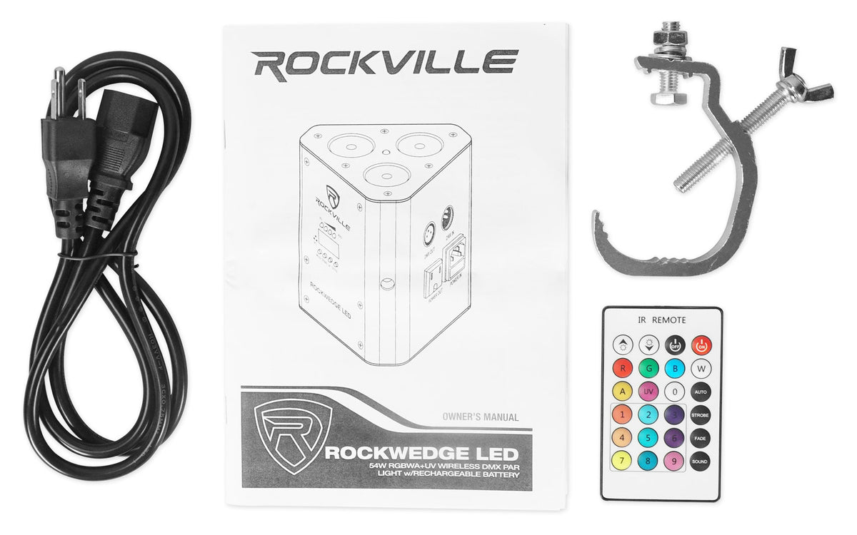 (6) RockWedge LED RGBWA+UV White Wireless DMX Battery Lights+Backpack
