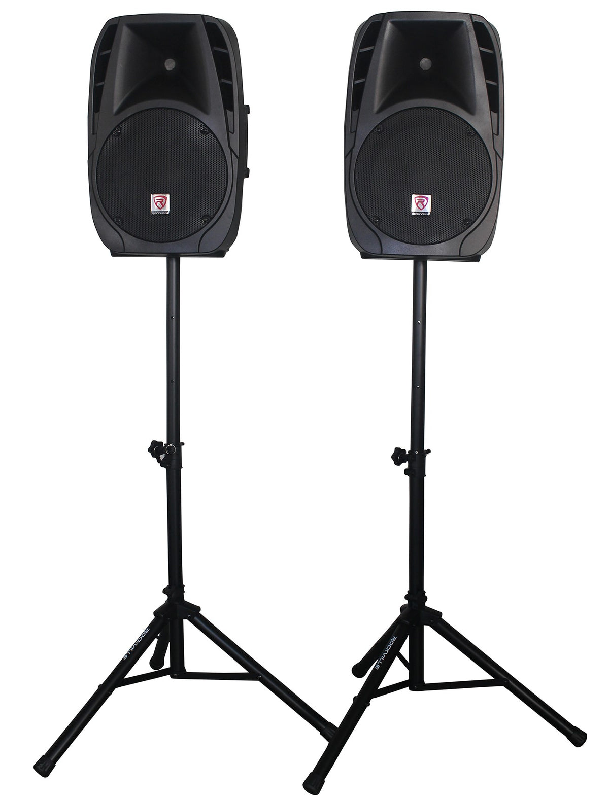 Pair of Rockville Package 12" 1400 Watts Passive DJ PA Speakers+(2) Stands+(2) Mics+Cables