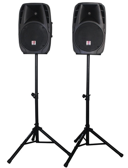 Pair of Rockville Package 12" 1400 Watts Passive DJ PA Speakers+(2) Stands+(2) Mics+Cables