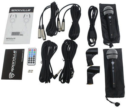 Pair of Rockville Package 12" 1400 Watts Passive DJ PA Speakers+(2) Stands+(2) Mics+Cables