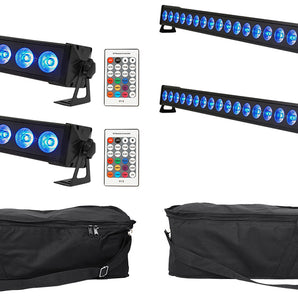 4 Rockville BATTERY STRIP 24 Rechargeable RGBW DMX DJ Wash Light Bars+Carry Bags