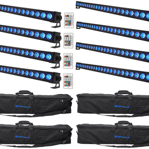 8 Rockville BATTERY STRIP 24 Rechargeable RGBW DMX DJ Wash Light Bars+Carry Bags