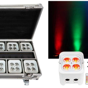 Rockville BEST PACK 50 (8) White Battery Wash Lights+Wireless DMX+Charging Case