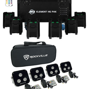 American DJ Element H6 Pak 6) RGBAW+UV Outdoor Wireless DMX Lights+4) Up-Lights