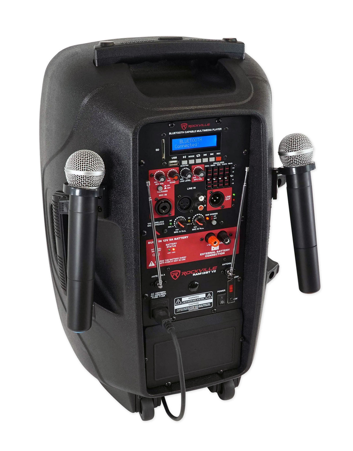 RAM12BT 12" Rechargeable Powered 600W DJ PA Speaker, 2 Mics, Bluetooth