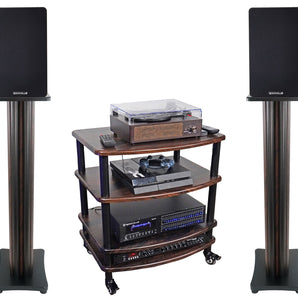 Pair Rockville RockShelf 58D Dark Wood 5.25" Bookshelf Speakers+36" Stands+Rack