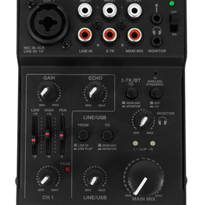 Rockville RockMix 5 Channel Pro Mixer w/USB Interface, Bluetooth, Echo, EQ