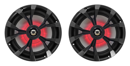 Pair Rockville RKL80MB 8" 900 Watt Black 2-Way Marine Boat Speakers w/LED's