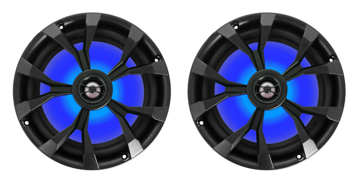 Pair Rockville RKL80MB 8" 900 Watt Black 2-Way Marine Boat Speakers w/LED's