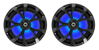 Pair Rockville RKL80MB 8" 900 Watt Black 2-Way Marine Boat Speakers w/LED's