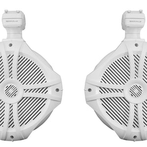 Pair Rockville RWB90W White 8 inches 300w Marine Wakeboard 360° Swivel Tower Speakers