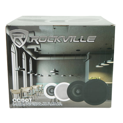 2 Rockville CC80T White 8" Commercial 70v Ceiling Speakers For Restaurant\Bar