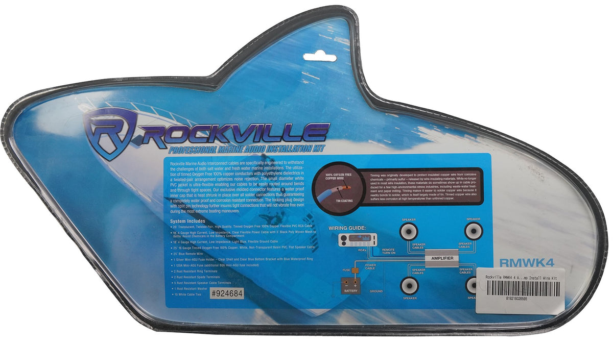 Rockville RMWK4 4 AWG Gauge Waterproof Marine Amplifier Install Wire Kit