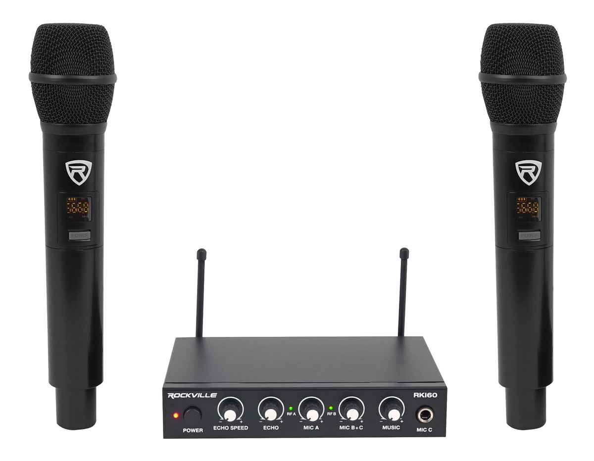 Rockville RKI60 Dual UHF 8 Chan Wireless Microphone Karaoke Interface and Mic Mixer