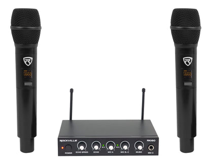Rockville RKI60 Dual UHF 8 Chan Wireless Microphone Karaoke Interface and Mic Mixer