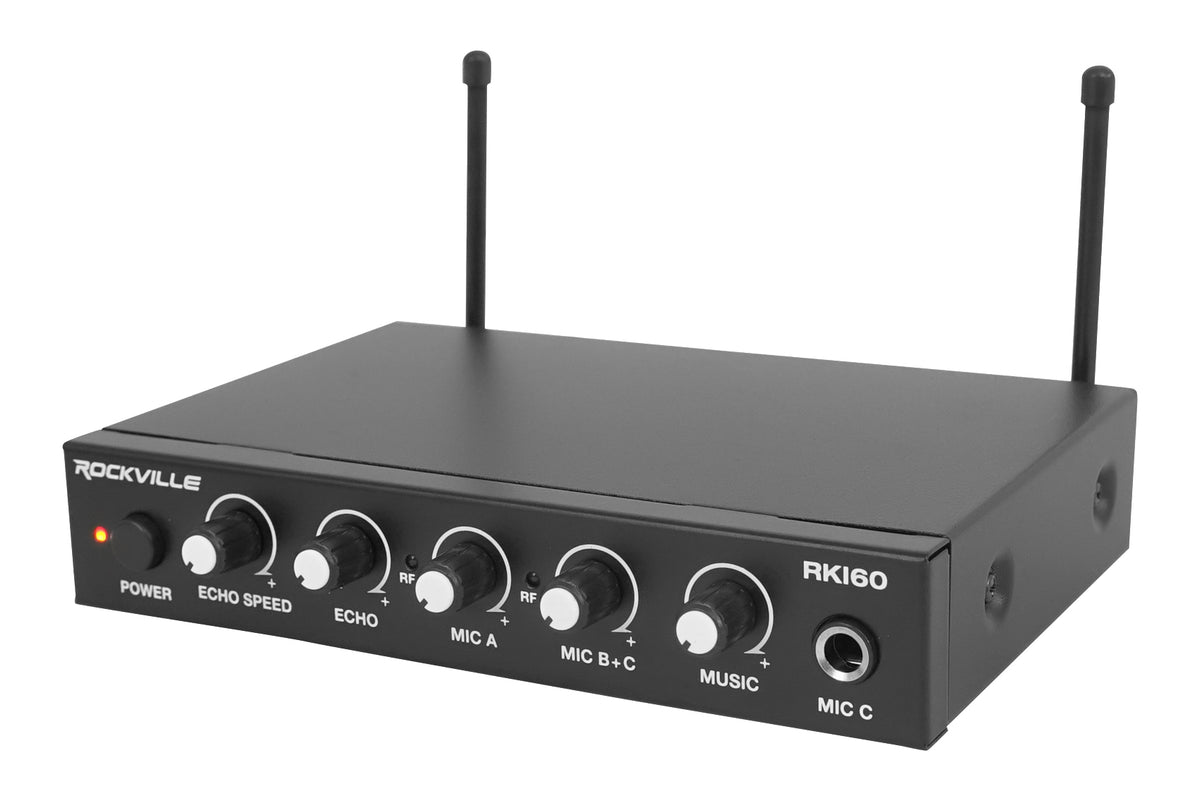 Rockville RKI60 Dual UHF 8 Chan Wireless Microphone Karaoke Interface and Mic Mixer