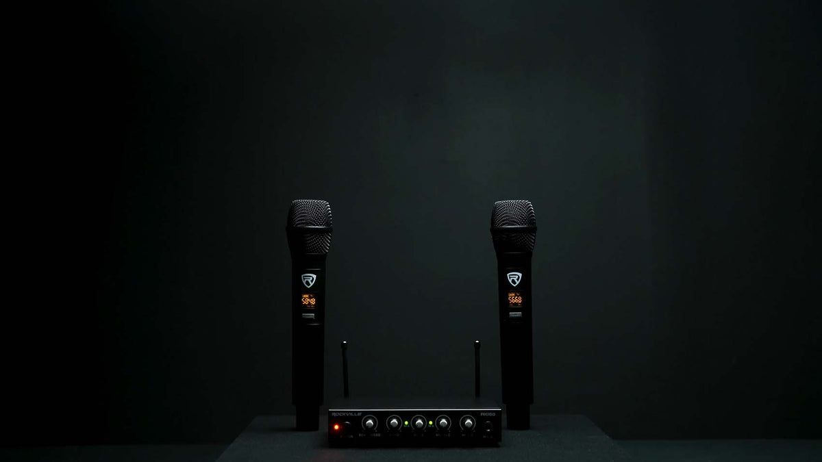 Rockville RKI60 Dual UHF 8 Chan Wireless Microphone Karaoke Interface and Mic Mixer