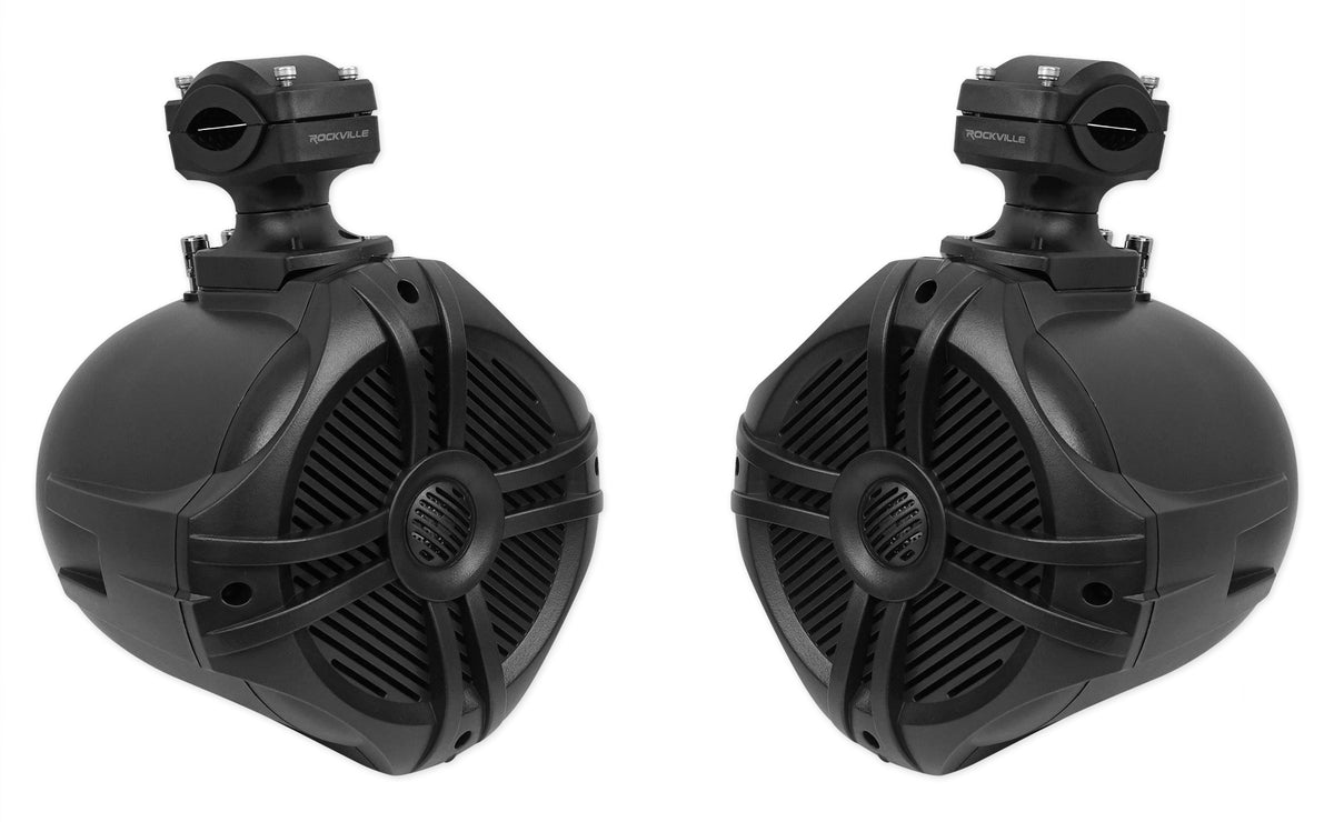 Pair Rockville RWB70B Black 6.5" 250w Marine Wakeboard 360° Swivel Tower Speakers