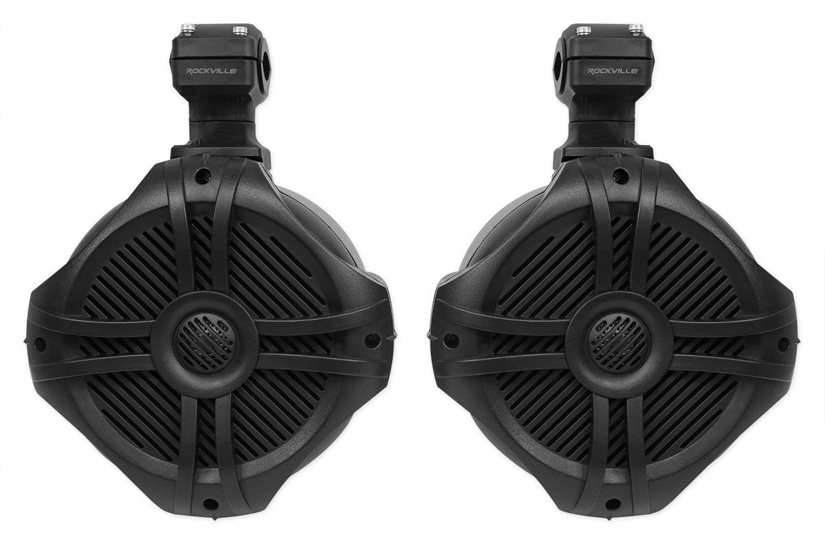 Pair Rockville RWB70B Black 6.5" 250w Marine Wakeboard 360° Swivel Tower Speakers