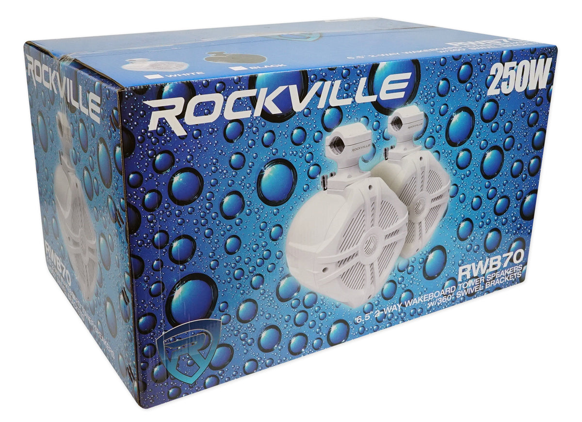Pair Rockville RWB70B Black 6.5" 250w Marine Wakeboard 360° Swivel Tower Speakers