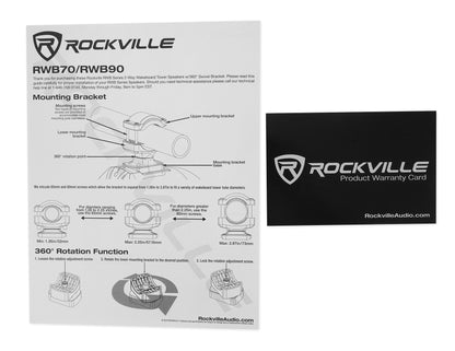 Pair Rockville RWB70B Black 6.5" 250w Marine Wakeboard 360° Swivel Tower Speakers