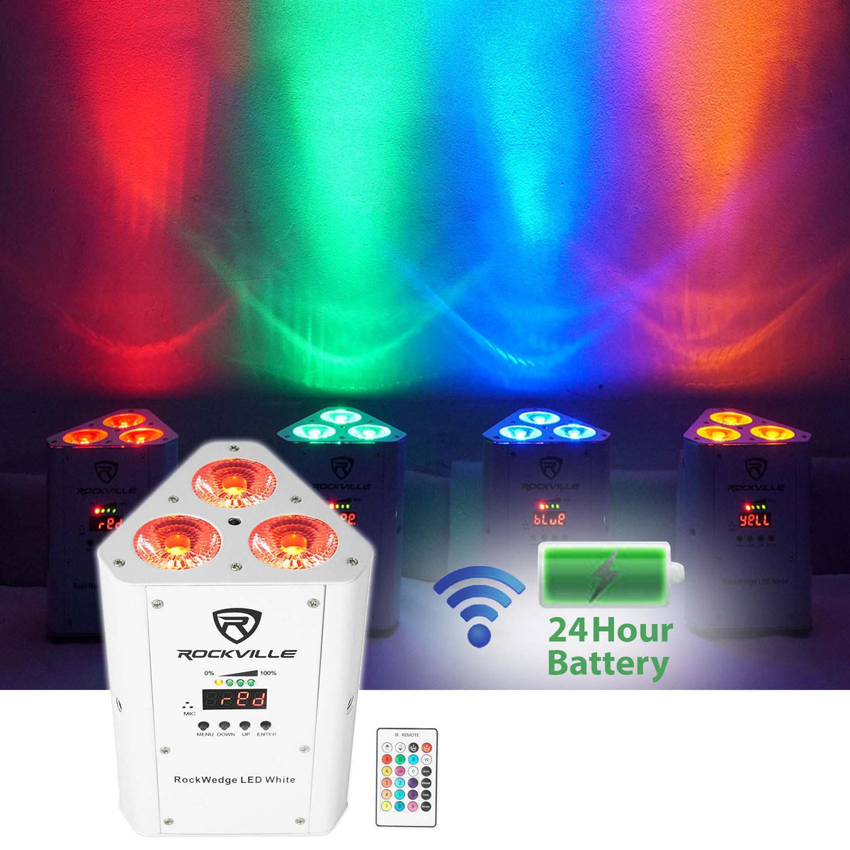 (6) RockWedge White LED Battery Lights+384 Ch. Wireless DMX Controller