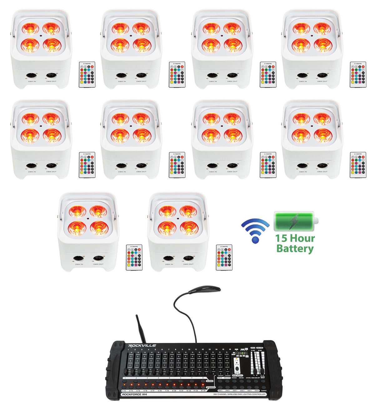 10 BEST PAR 50 White Battery Wash Lights + 384-Channel Wireless DMX Controller