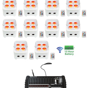 10 Rockville BEST PAR 50 Battery Wash Lights Wireless DMX+384 Channel Controller