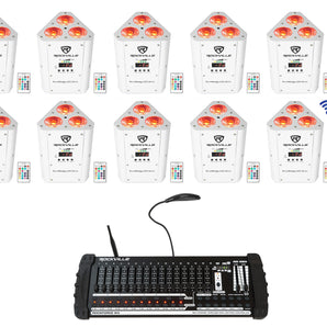 10) Rockville RockWedge White LED Battery Lights+384 Ch. Wireless DMX Controller