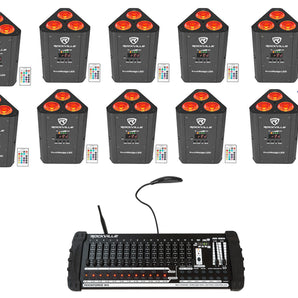 10) Rockville RockWedge LED Battery Lights+384 Channel Wireless DMX Controller
