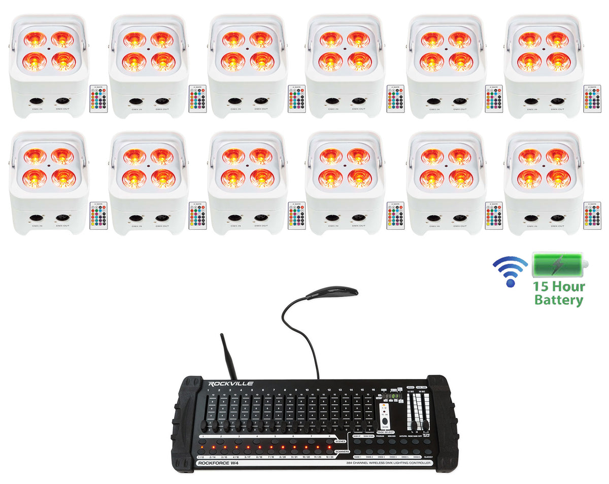 BEST PAR 50 White 12-Pack + ROCKFORCE W4 Controller Bundle