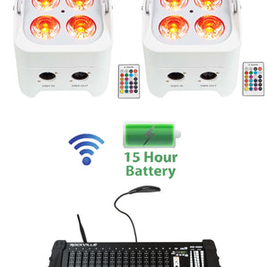 2) Rockville BEST PAR 50 Battery Wash Lights Wireless DMX+384 Channel Controller