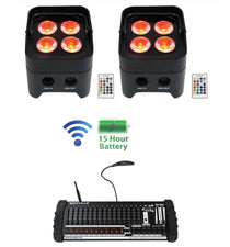 (2) BEST PAR 50 Battery Wash Lights Wireless DMX+384 Ch. Controller