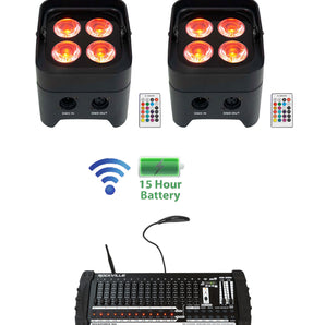 (2) Rockville BEST PAR 50 Battery Wash Lights Wireless DMX+384 Ch. Controller
