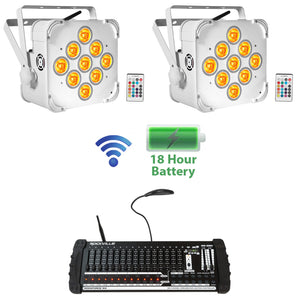 2) Rockville BEST PAR 60 Battery Wash Lights Wireless DMX+384 Channel Controller