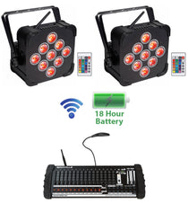 (2) BEST PAR 60 Battery Wash Lights Wireless DMX+384 Ch. Controller