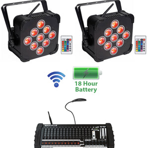 (2) Rockville BEST PAR 60 Battery Wash Lights Wireless DMX+384 Ch. Controller
