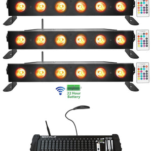 (3) Rockville BEST STRIP 60 Battery Light Bars+384 Ch. Wireless DMX Controller