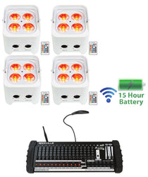 (4) BEST PAR 50 Battery Wash Lights Wireless DMX+384 Channel Controller