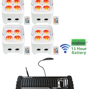 4) Rockville BEST PAR 50 Battery Wash Lights Wireless DMX+384 Channel Controller