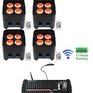 (4) Rockville BEST PAR 50 Battery Wash Lights Wireless DMX+384 Ch. Controller
