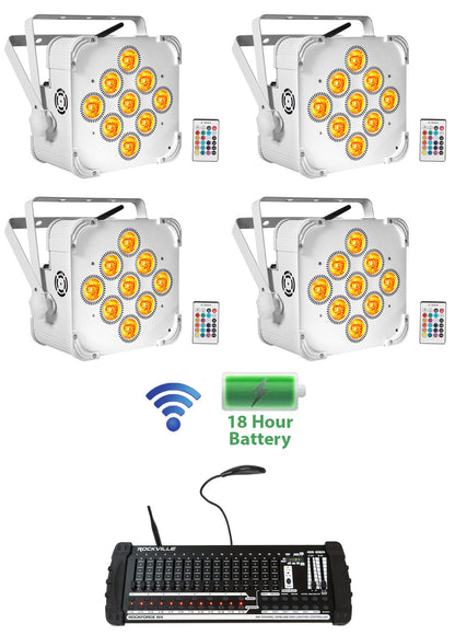 (4) BEST PAR 60 Battery Wash Lights Wireless DMX+384 Channel Controller