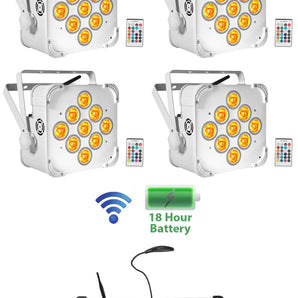 4) Rockville BEST PAR 60 Battery Wash Lights Wireless DMX+384 Channel Controller