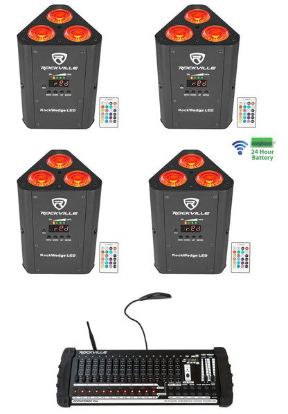 (4) RockWedge LED Battery Lights+384 Ch Wireless DMX Controller
