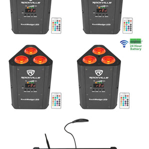 (4) Rockville RockWedge LED Battery Lights and 384 Channel Wireless DMX Controller