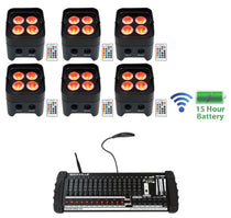 6 BEST PAR 50 Battery Wash Lights Wireless DMX + 384 Ch. Controller