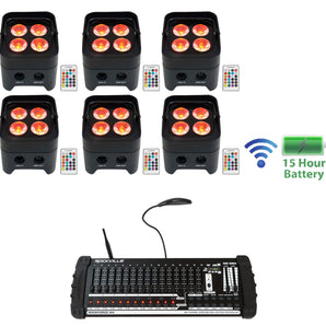 (6) Rockville BEST PAR 50 Battery Wash Lights Wireless DMX+384 Ch. Controller